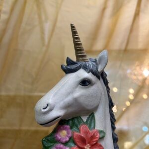 Ceramic Unicorn Figurine with Floral Design